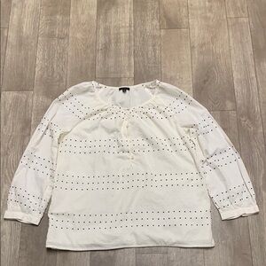 Womens‎ Talbots Swiss Dot Long Sleeve Lined Ivory Cotton Popover Top Shirt